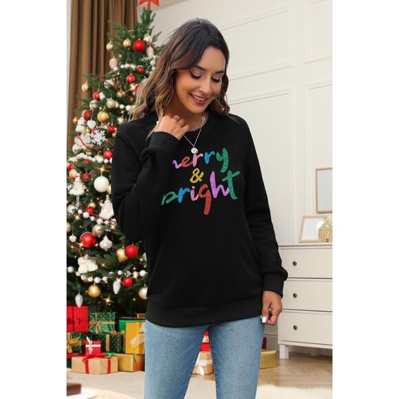 Women’s Christmas Sweatshirt Long Sleeve Sequin Winter Holiday Top - Picture 6 of 6